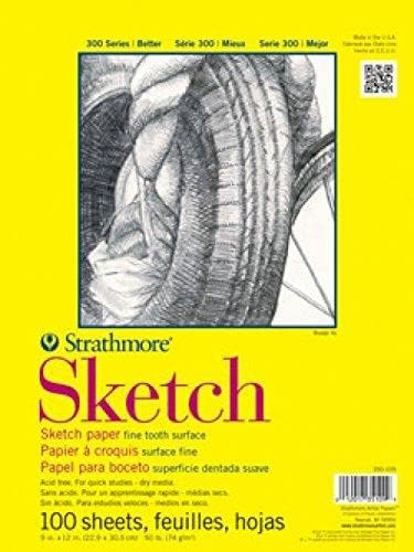 Strathmore 300 Series Sketch Paper Pad, Glue Bound, 14x17 inches, 100 Sheets (50lb/74g) - Artist Sketchbook for Adults and Students - Graphite, Charcoal, Pencil, Colored Pencil