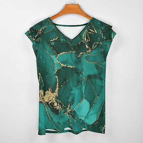 AMRANDOM Women's Casual Boho Floral Printed V Neck Tops Lotus Leaf Short Sleeve T Shirt Blouses3