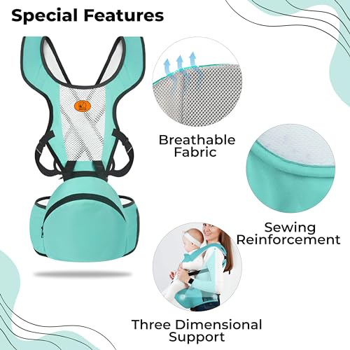 Image of Bembika Baby Carrier Newborn to Toddler with Hip Seat Multiple Positions Infant Carrier Soft Baby Holder Kangaroo Bag Sling Carrier for All Seasons - Sky Blue