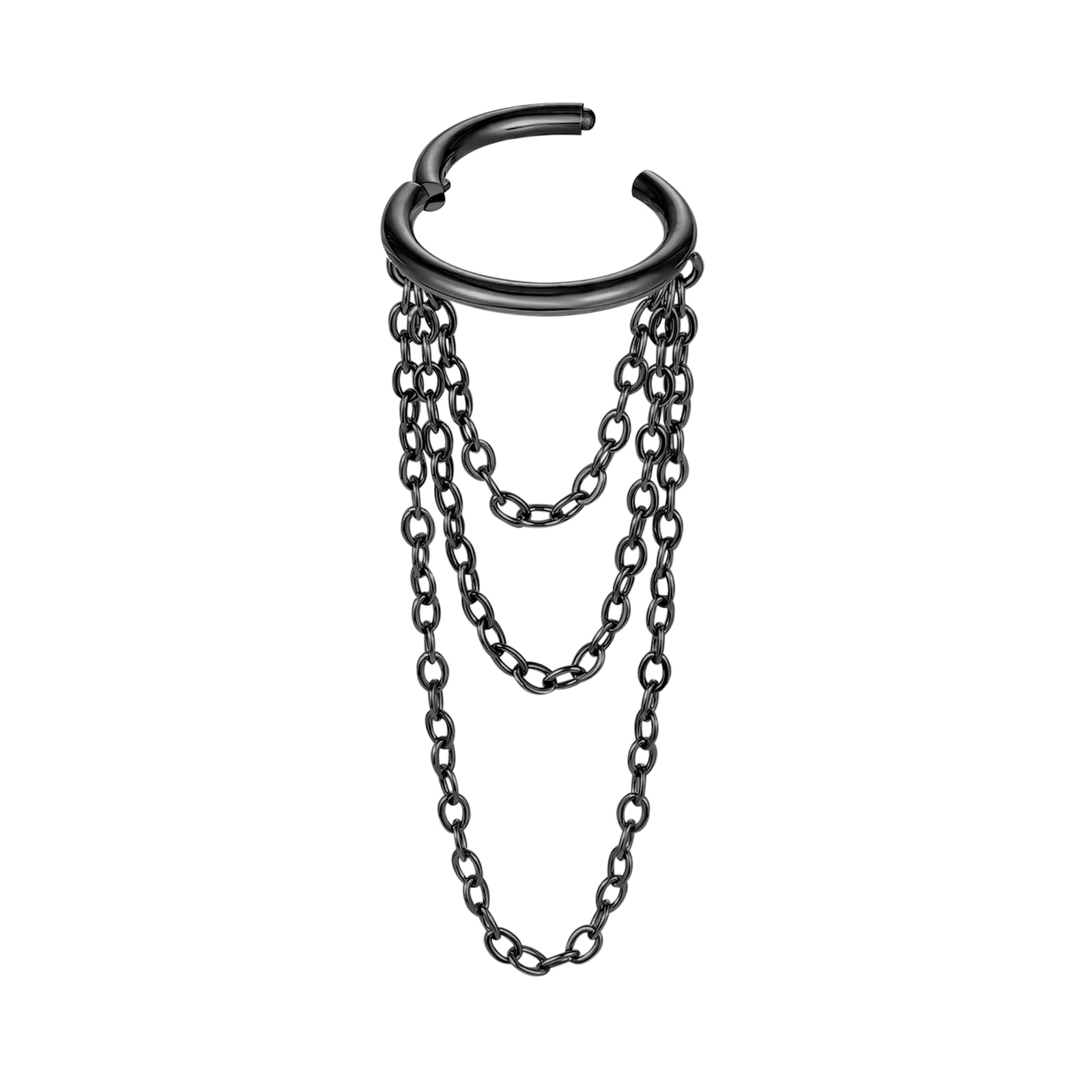 ENONTY16G Titanium Cartilage Earrings Hoop 7mm 9mm Helix Piercing Jewelry with Single/Double/Triple Chains Hypoallergenic Hinged Clicker