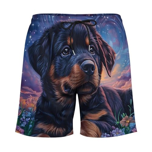 Rottweiler Flowers Mens Swim Trunks with Quick-Drying Lining Beach Shorts for Outdoor Sports3