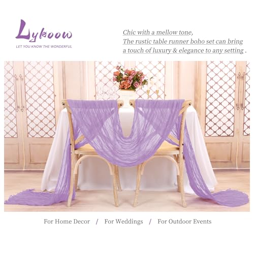Chemin de table en étamine lilas de 3m pour décoration de mariage rustique - 5