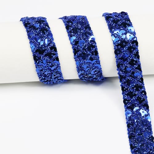 12 - Yard - Long Blue Sequin Ribbon Trim, Measuring 22mm (0.86 inches) in Width. Ideal for Sewing Projects, DIY Crafts, Costume Making, and Home Decoration(Blue)