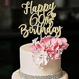 YUINYO 60th Handmade Glitter happy birthday Cake Topper, Cheers to 60th birthday Cake Bunting Decor,Birthday Party Decoration Supplies (Gold)