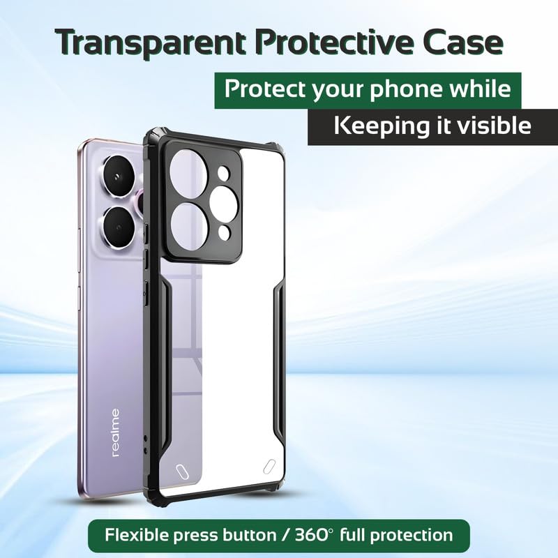 Image of AIBEX Compatible for Realme 15 5G / Realme 15 Pro 5G Mobile Back Case Cover, Crystal-Clear Shockproof Bumper with Camera Guard |(TPU+PC) | Anti-Yellow, Slim Transparent - Black