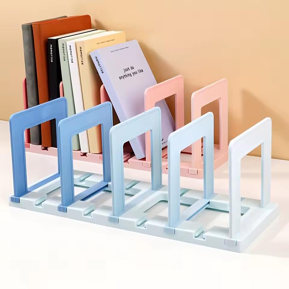 Image of ZURATO Foldable File Organizer Rack | Sorter Office Desk Accessories | Durable & Sturdy | Easy Assembly | Book Holder Magazine Stand | for Office, Home (Gradient Blue, 4 Compartment)