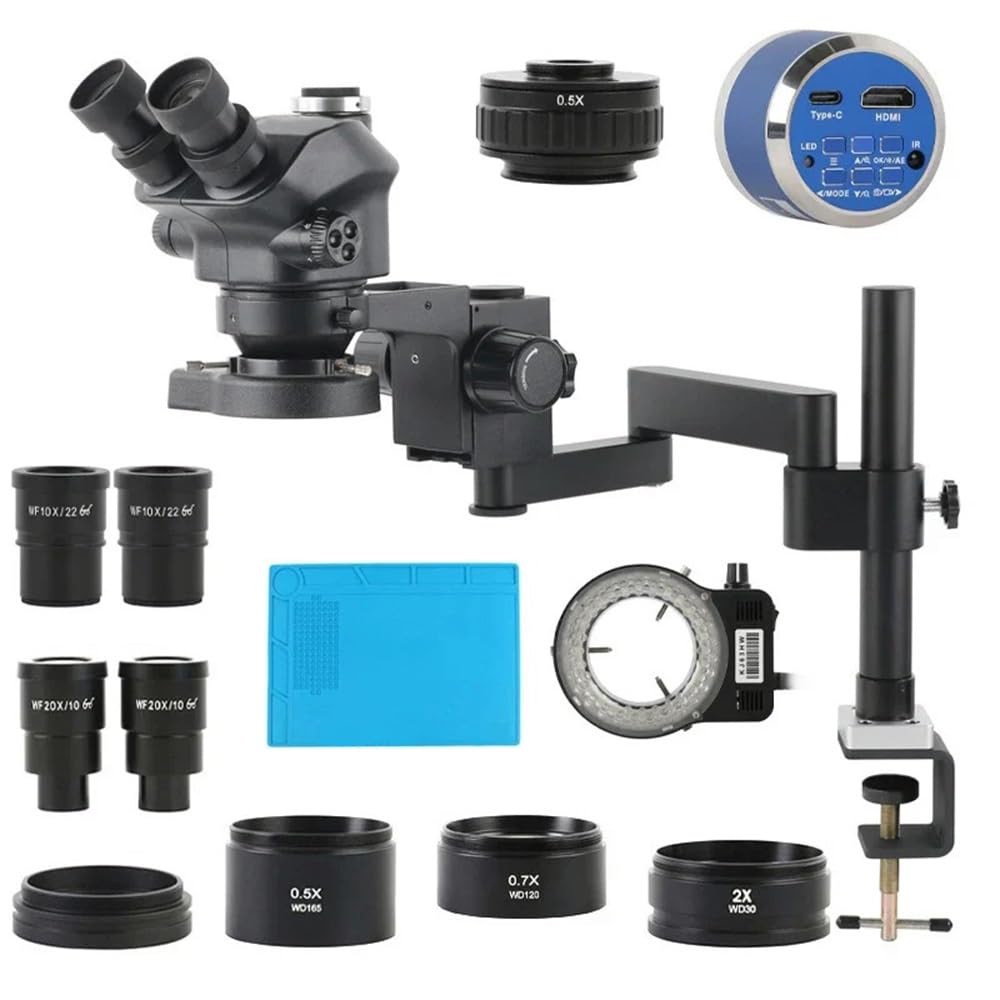 Microscope 3.5X-200X Zoom Stereo Trinocular Microscope Clamp Folding Extension Type Base +48MP 55MP 4K 2K HDMI USB VGA Digital Video Camera(12MP 4K HDMI Type-c)