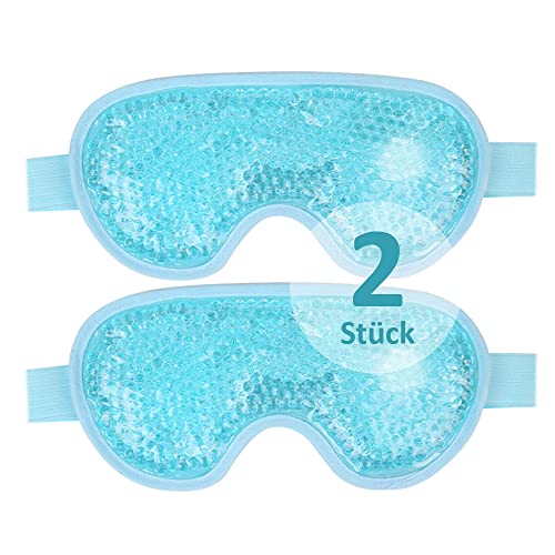NEWGO Maschera rinfrescante per gli occhi riutilizzabili, con perle in gel per terapia fredda calda, occhi gonfi e stanchi, occhiaie, emicranie, dolori sinusali (blu)…