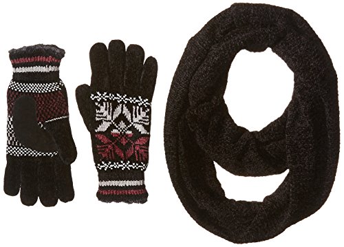 Isotoner Women's Chenille Scarf and Glove Gift Set, Black, One Size