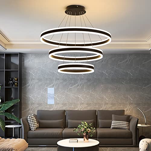 Mikeru 40+60+80CM 100W Modern Circular LED Pendant with Remote Control, 7600LM 10%-100% Dimmable Three Layers Pendant Lights 3000k/4500k/6000k for Kitchen Island, Living Room(Without Batteries)