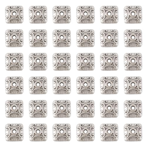 Pandahall 50pcs 10mm Tibetan Alloy Square Spacer Bead Caps Antique
