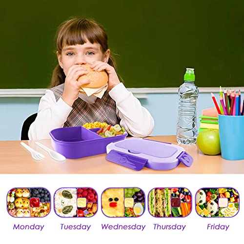 New Bento Box Lunch Box, 1.3L Bento Box Adult Lunch Box, Lunch Containers For Adults/Students/Teen, 5 Cup Bento Boxes With 4 Compartments&Fork, Leak-Proof, Microwave And Dishwasher Safe, Purple #TOP3