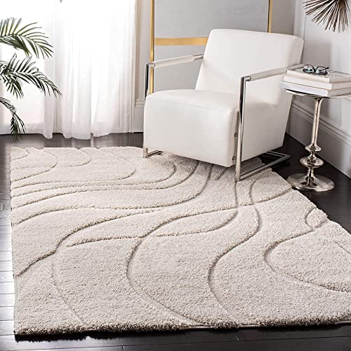 Image of FIASCO Shaggy Carpet Ultra Soft Microfiber | 2 Inches Pile Height Back in Canvas Shaggy Carpet for Living Room | Bedroom | Hall | Guest Room | 8x10 Feet Ivory & Ivory
