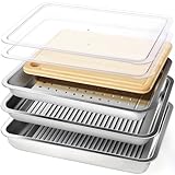 QIZHENXX Grilling Prep and Serve Trays, Stainless Steel Large Capacity Food Prep Tray, Grill Carry System, Marinade Container with Lid and Cutting Board, BBQ Grill Accessories, Grilling Gifts for Men