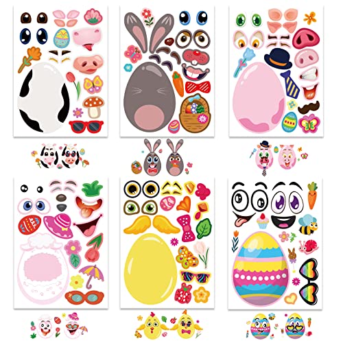 36 Pcs Easter Make A Face Animal Stickers Easter Egg Animal Face Stickers For Kids Make Your Own Stickers With Easter Bunny,Egg,Chick,Egg Shell,Sheep,Pig Easter Kids Party Favor Supplies Art Crafts #TOP1
