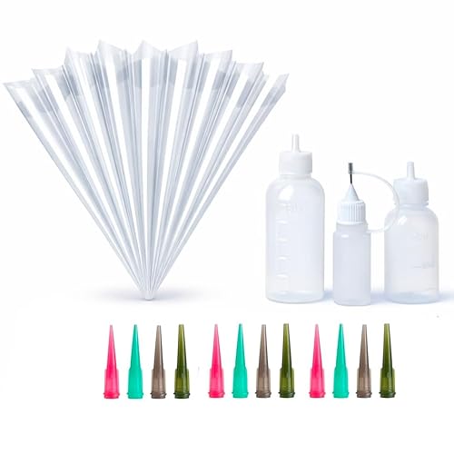 Empty Jagua Henna Cones Kit - Mehendi Set for Ramadan, Temporary Tattoo, Body Art, Beginners (35 pcs In Set - 20 cones, 3 bottles, 12 pins)