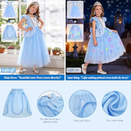 Disfraz Princesa para Niñas Vestido Azul Luminoso miniatura 4