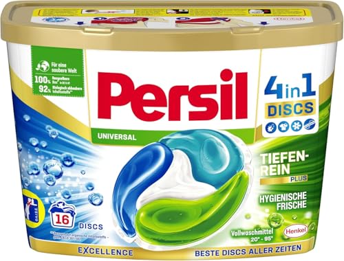 Persil Discos profundamente puros 4 en 1 (16 lavados), detergente contra malos olores, detergente completo para ropa pura y frescura higiénica para la máquina