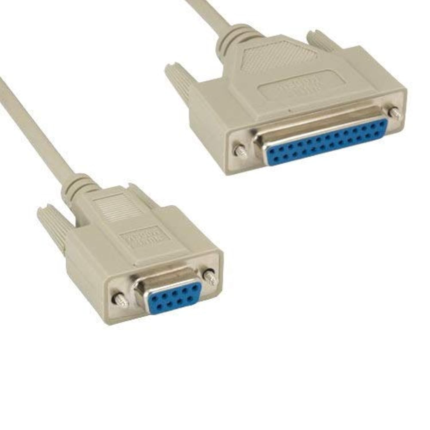 KENTEK 10 Feet FT DB9 Female to DB25 Female Null Modem Serial Printer Cable Cord 28 AWG F/F Molded D-SUB RS-232 Crossover 9 to 25 Pin for DTE PC Mac Linux Data Transmission Communication
