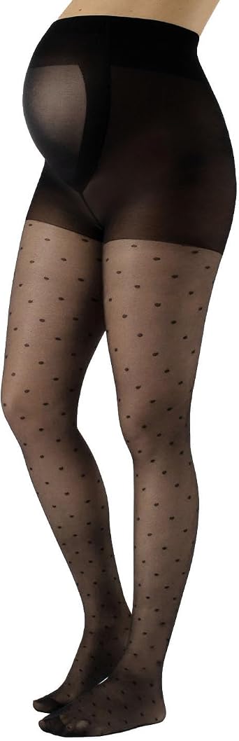 CALZITALY Maternity Pantyhose - Polka Dots Sheer Black Tights - Italian Hosiery Pregnancy for Women 20 Den - Made in Italy