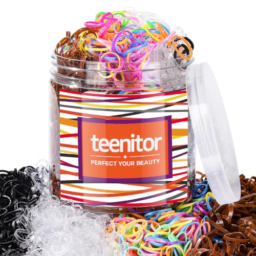 Image of Teenitor Hair Elastics, 2000pcs Hair Rubber Bands, Clear,Black,Brown | Elastic Hair Bands Elastics for Hair, Small Hair Ties for kids Girls Women