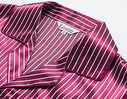 Image of Lonxu Pajamas Set Mens Silk Satin Pajamas Long Sleeve Loungewear Two-Piece Sleepwear Button-Down Pj Set S-XXXXL