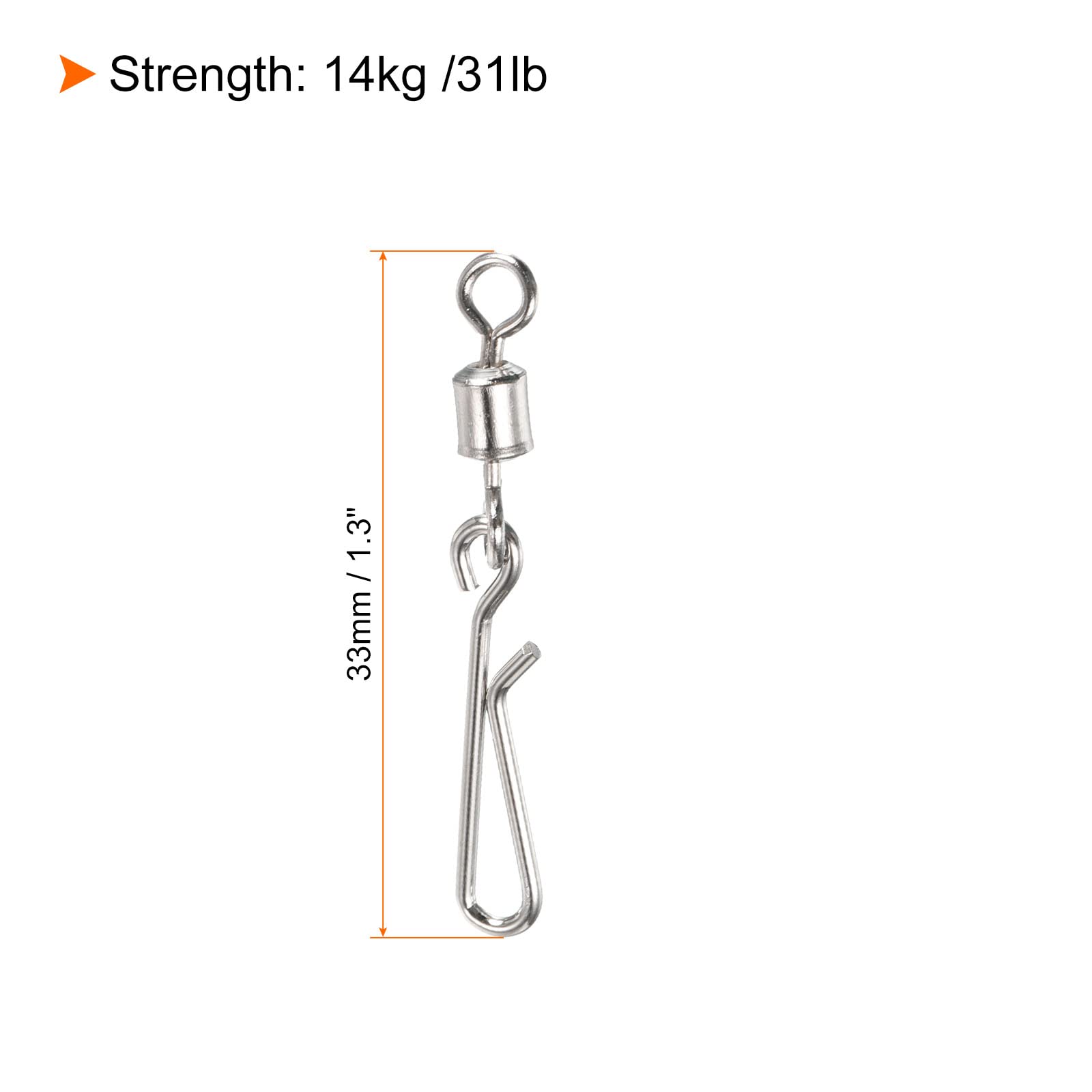 PATIKIL Fishing Rolling Swivel with Hanging Snap, 20 Pack 31lb Stainless Steel Fishing Terminal Tackle, Silver - Image 2