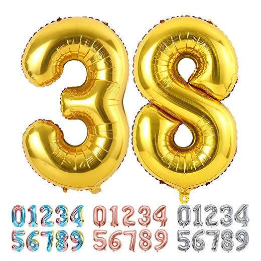 Ponmoo Foil Globo Número 38 83 Dorado, Gigante Numeros 0 1 2 3 4 5 6 7 8 9 10-19 20-29 30-39 40 50 60 70 80 90 100, Grande Globos para La Boda Aniversario, Globo de Cumpleaños Fiesta Decoración