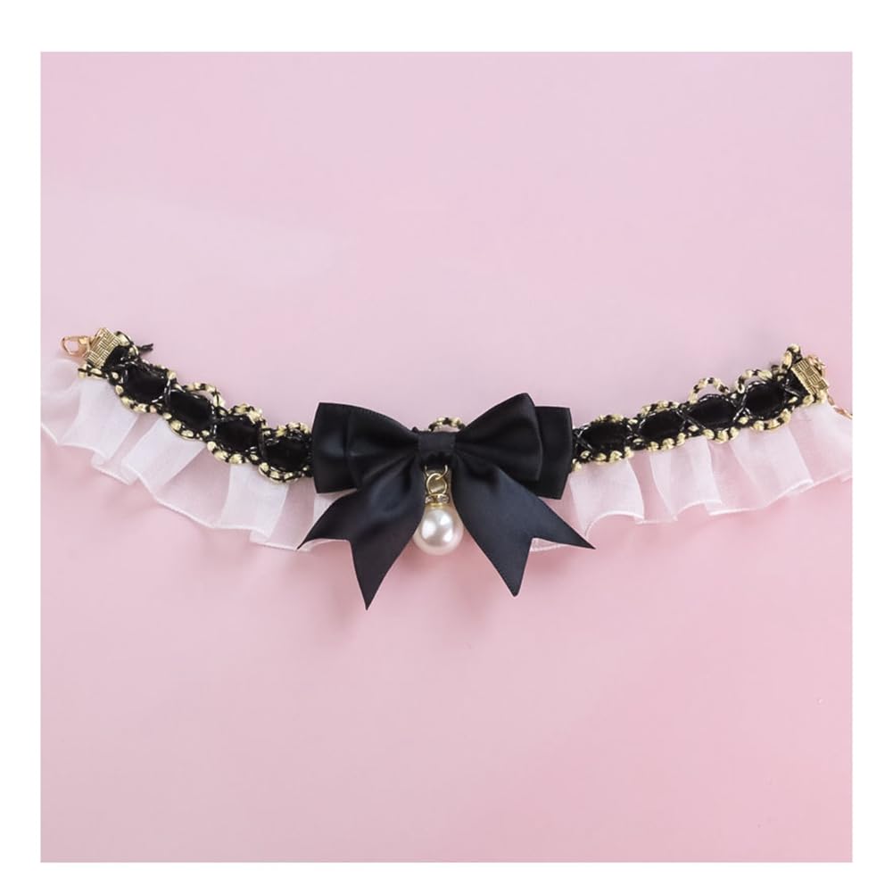 Collare Vintage In Pizzo Con Fiocco E Perline Per Cani E Gatti – Regolabile In 4 Taglie (XS–L), Ideale Per Matrimoni, Compleanni E Feste A Tema