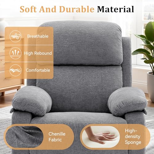 Image of Korser Recliner Chair, 360 Swivel Rocker Chair for Adults, Small Rocking Recliner Chair for Small Spaces, Upholstered Chenille Fabric Glider Recliner Nursery Chair with Side Pockets for Living Room