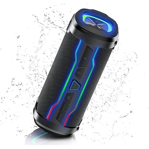 Bluetooth Speakers, Portable Bluetooth Speakers Wireless with 20W Loud Stereo Sound, IP7 Waterproof Shower Speaker Colorful Flashing Lights, Built-in Mic Hands-free Calling, for Outdoor Home Party Cover