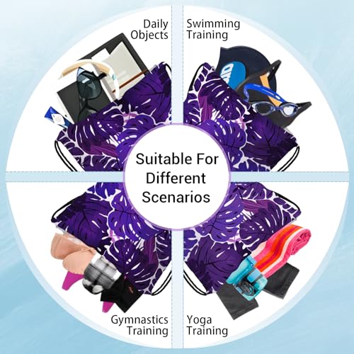 Image of Tropical Plant Drawstring Gym Bag Purple Adjustable Gymnastics String Bag for Gymnasts Grip