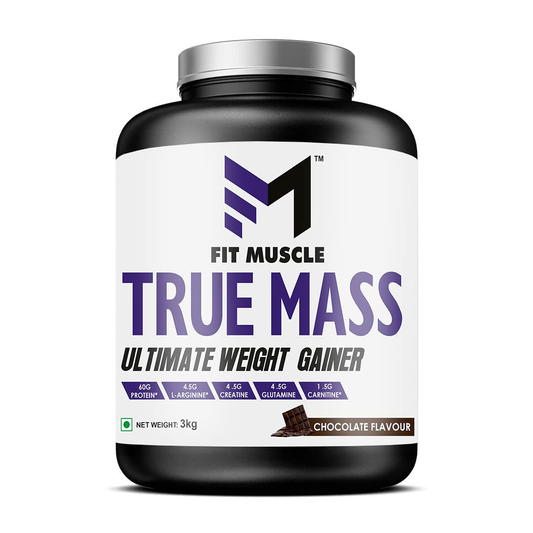 Nutrition True Mass Weight Gainer, High Protein Muscle Mass & Weight Gainer with 60g Protein, L-Arginine, Creatine, Carnitine, L-Glutamine & Digestive Enzymes | Post-Workout Protein Powder for Muscle Gain | Whey Protein + Muscle Builder Weight Gainer Protein Powder for Men & Women [Chocolate, 3 Kg / 6.6 lb]