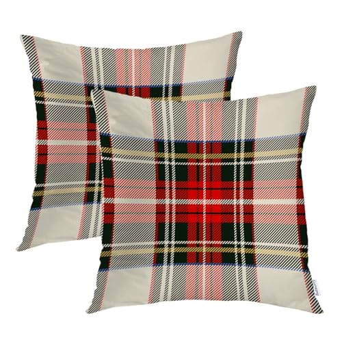 Batmerry Scottish Tartan Throw Pillow Covers,Green Wool Plaid Symmetric Square Fashion Decorative Pillow Covers Digital Printing Blended Fabric for Couch Sofa Bed Invisible Zipper 20X20 in