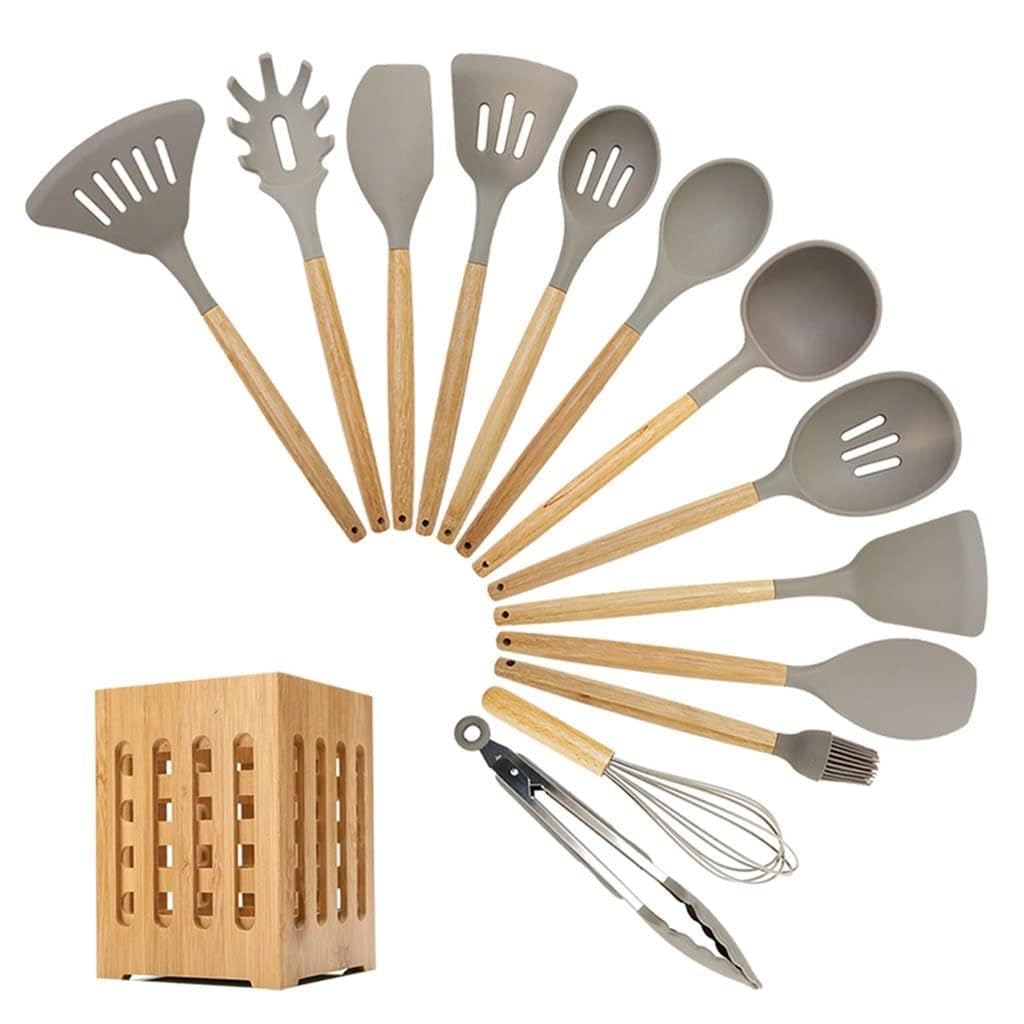 MYUYEE Silicone Kitchen Utensils Set Large Spoon Spatula Set Kitchen Accessories Cooking Utensils Kitchen Tools (Argento)