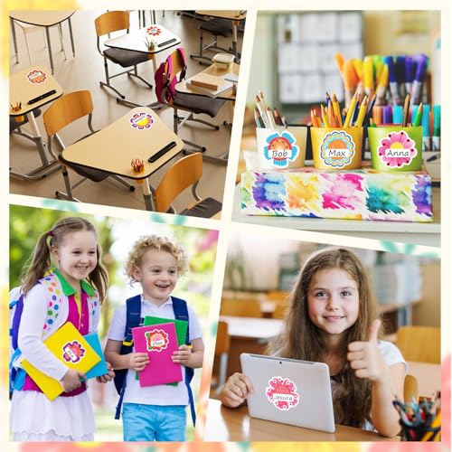 Image of Whaline 90 Pcs Back to School Floral Name Tag Stickers Colorful Funny Flower Shape Nameplates Self-Adhesive Label Decals for Students Desk Classroom, 9 Designs