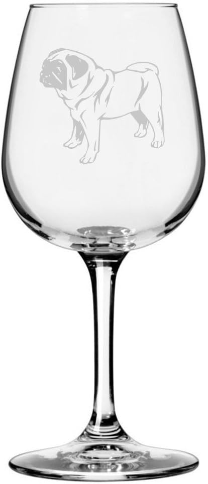 Pug Dog Themed Etched 12.75oz Wine Glass