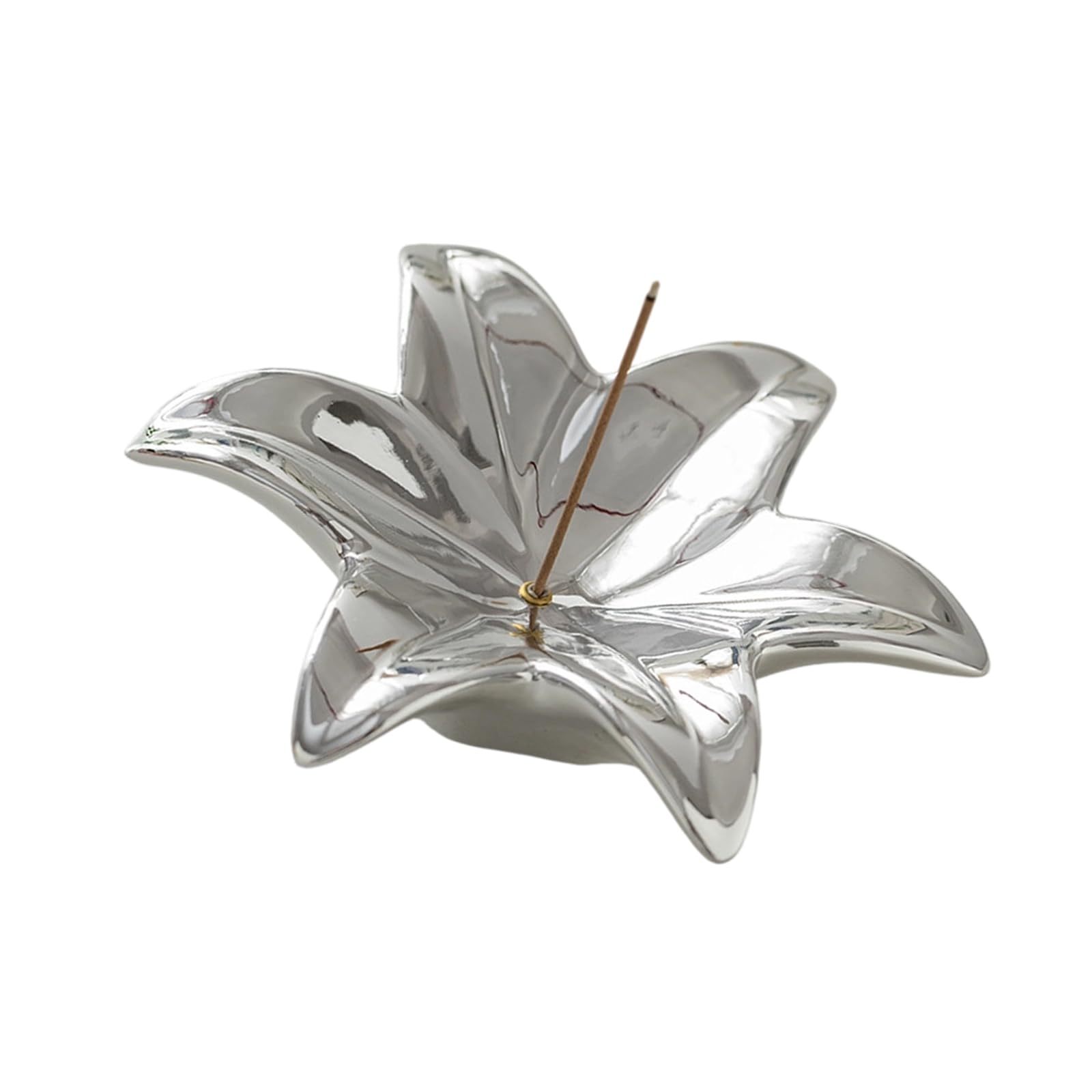 Mekalero Silver Ceramic Scent Stick Tray Flower-Shaped Holder 5.51 X 1.57 In, Decorative Stand For Bedroom Study Shelf Decor Accent Scent Stick Stand Floral Ceramic Tray Home Decor Holder Yoga Room Particle Tabletop