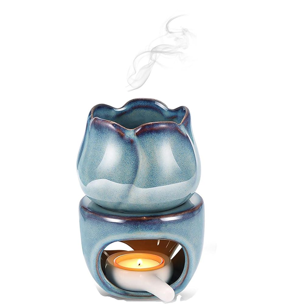 Groß Duftlampe Teelicht Keramik mit Teelichthalter für ätherische öle, Ätherisches Öl Brenner Oil Diffuser achsschmelzbrenner Aromatherapie Diffusor Wachswärmer Aroma für Yoga, Schönheitssalons