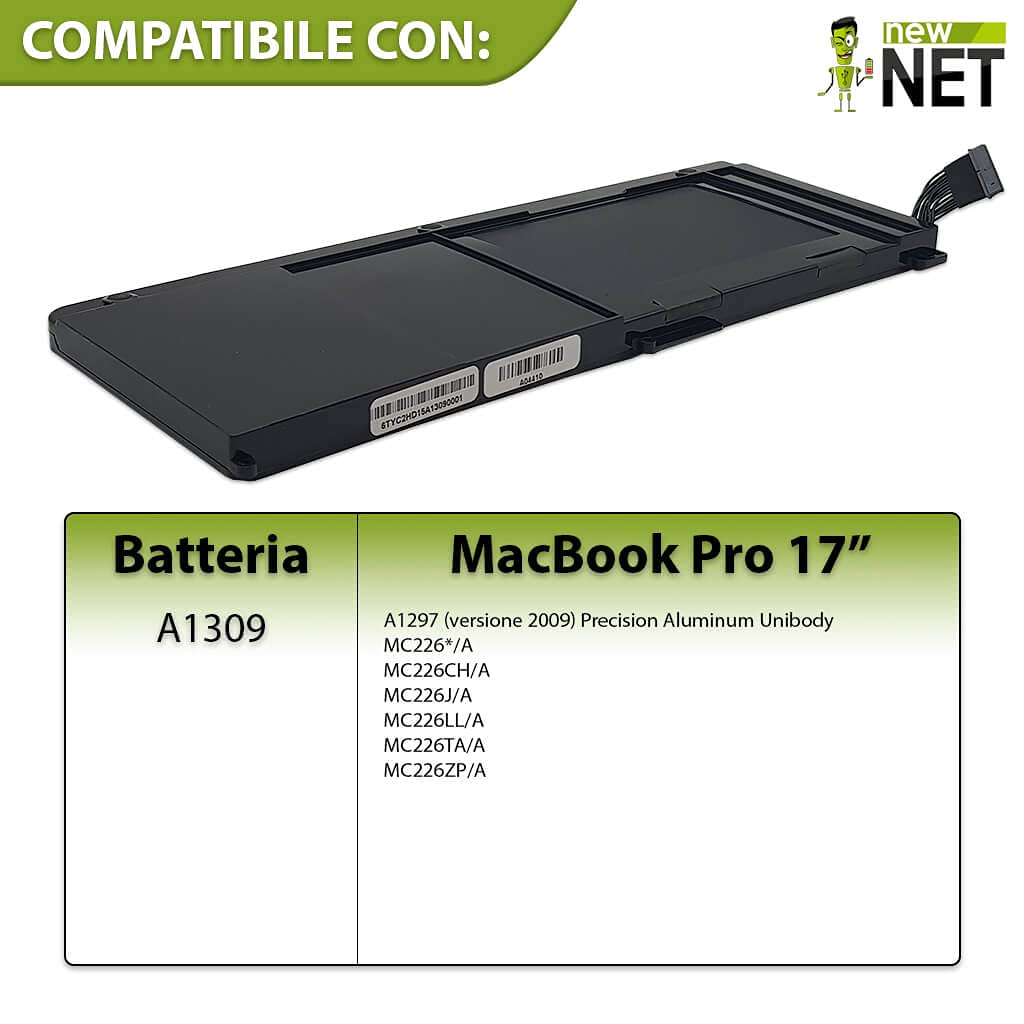 new net Batteries - Batteria [ 7.4 V - 12000 mAh - 95 Wh ] Compatibile con Mac Book PRO 17 A1309 A1297 (2009 Version)