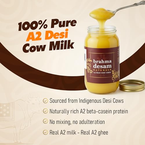 Image of Brahmadesam A2 Cow Ghee Bilona Method 500 Ml | Pure and Natural Desi Cow Ghee with Traditional and Vedic Hand Churned Ghee Method | Ghee for Cooking and Daily Nutrition, Glass Jar