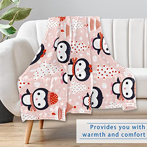 Couverture de Noël pingouin rose 150x100 cm plaid chaud
