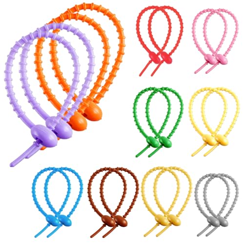 20Pcs Colorful Silicone Cable Ties, 8 Inch Reusable Zip...