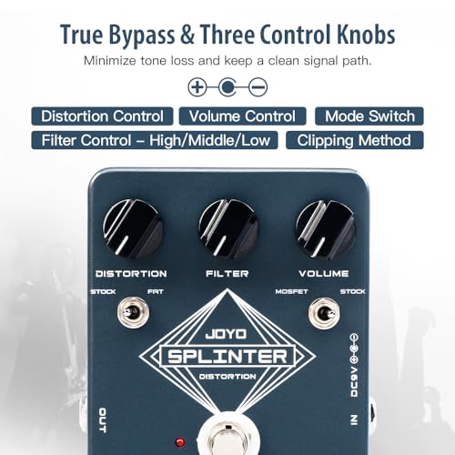 Image of JOYO Analog Distortion Guitar Pedal, FAT /MOSFET Toggle with DISTORTION /FILTER /VOLUME Control, True Bypass (SPLINTER JF-21)
