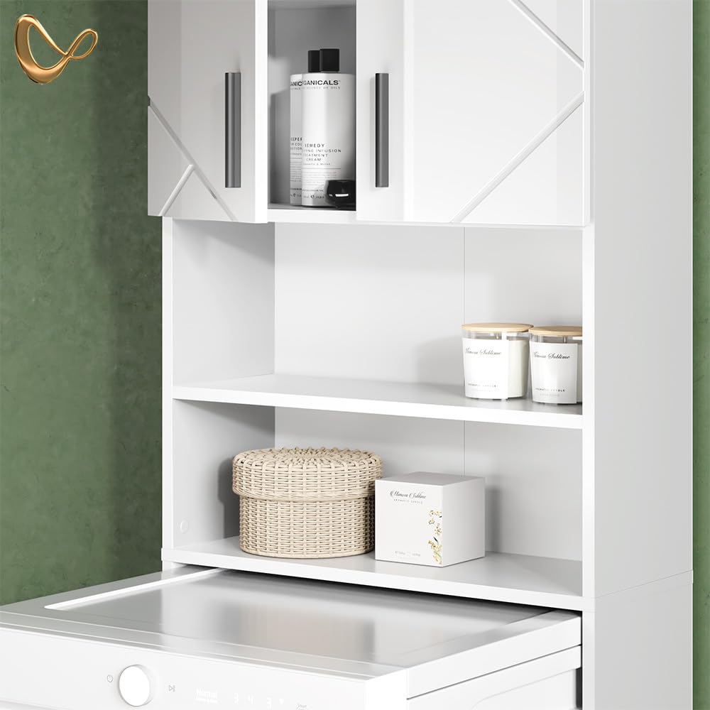 Livinity Armoire pour Machine à Laver Ronco, Blanc Brillant, 64x190.5cm