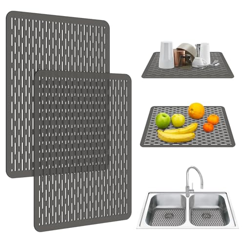 OTHWAY 2 Pack Kitchen Sink Mats, 40*30 CM PVC Sink Protector Mat for Stainless Steel, Sink Drainer Mat Dish Drying Mat Protector Prevents Scratches,Dishes and Glassware