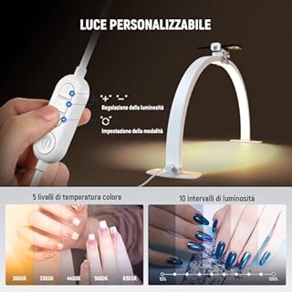 NEEWER BASICS 29” Lampada Unghie a Mezzaluna da Scrivania, Luce Arco Tavolo 36W per Nail Tech, Luce Manicure LED a Mezzo Anello con Portatelefono per Trucco Bellezza Tatuaggi Riprese dall'Alto, HM02-D