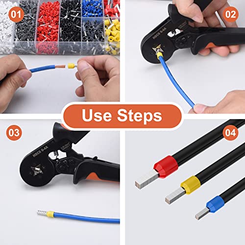 Ferrule Crimping Tool Kit with 2000PCS Wire Connectors, Preciva AWG23-7 Self-adjustable Ratchet Wire Crimping Tool Kit Crimper Plier Set by Preciva - Image 4