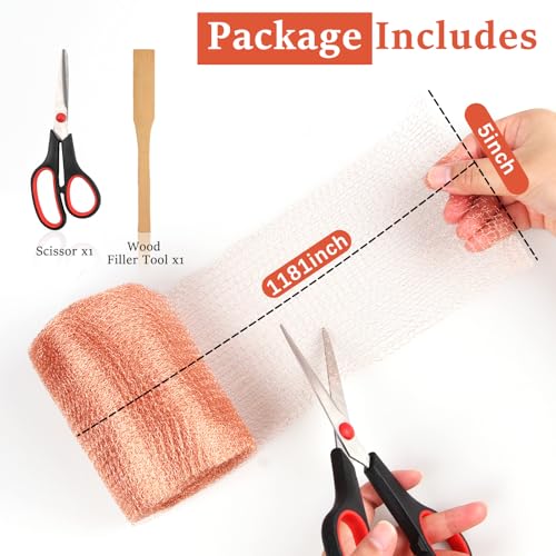 Image of Copper Mesh Rodent Control, 5 in x 100 ft Proof Wire Screen Roll for Mice Rat Rodent, Bat & Snail, DIY Blocker Weep Hole Filler & Wool Mouse Trap