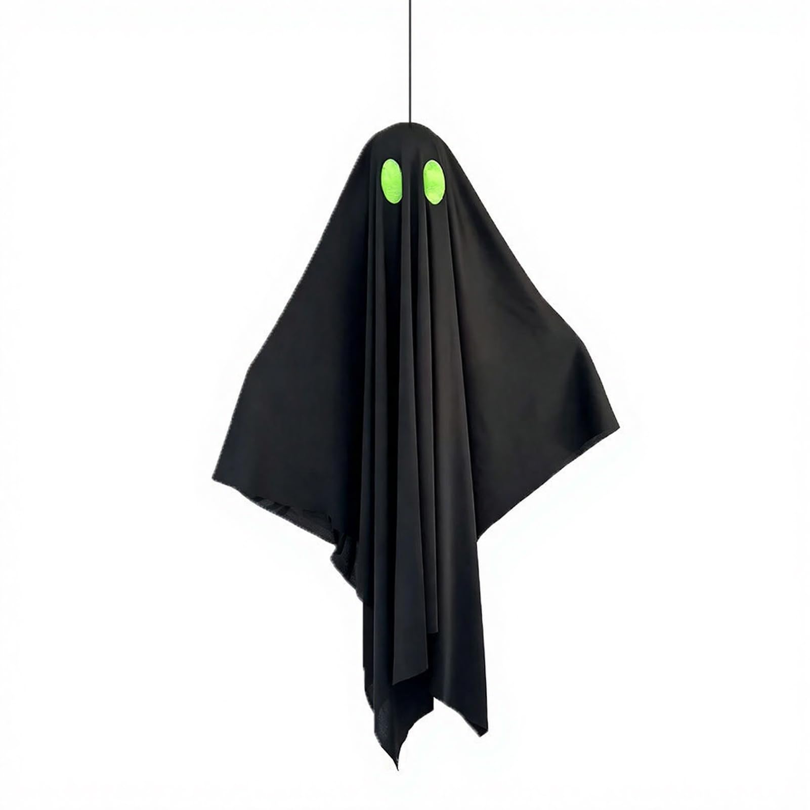 sugerou Halloween Hanging Ghost Outdoor Decoration, Spooky Black Fabric Ghost with Green Eyes for Outside Tree, Porch, Yard, Lawn, Haunted House Decor1pc